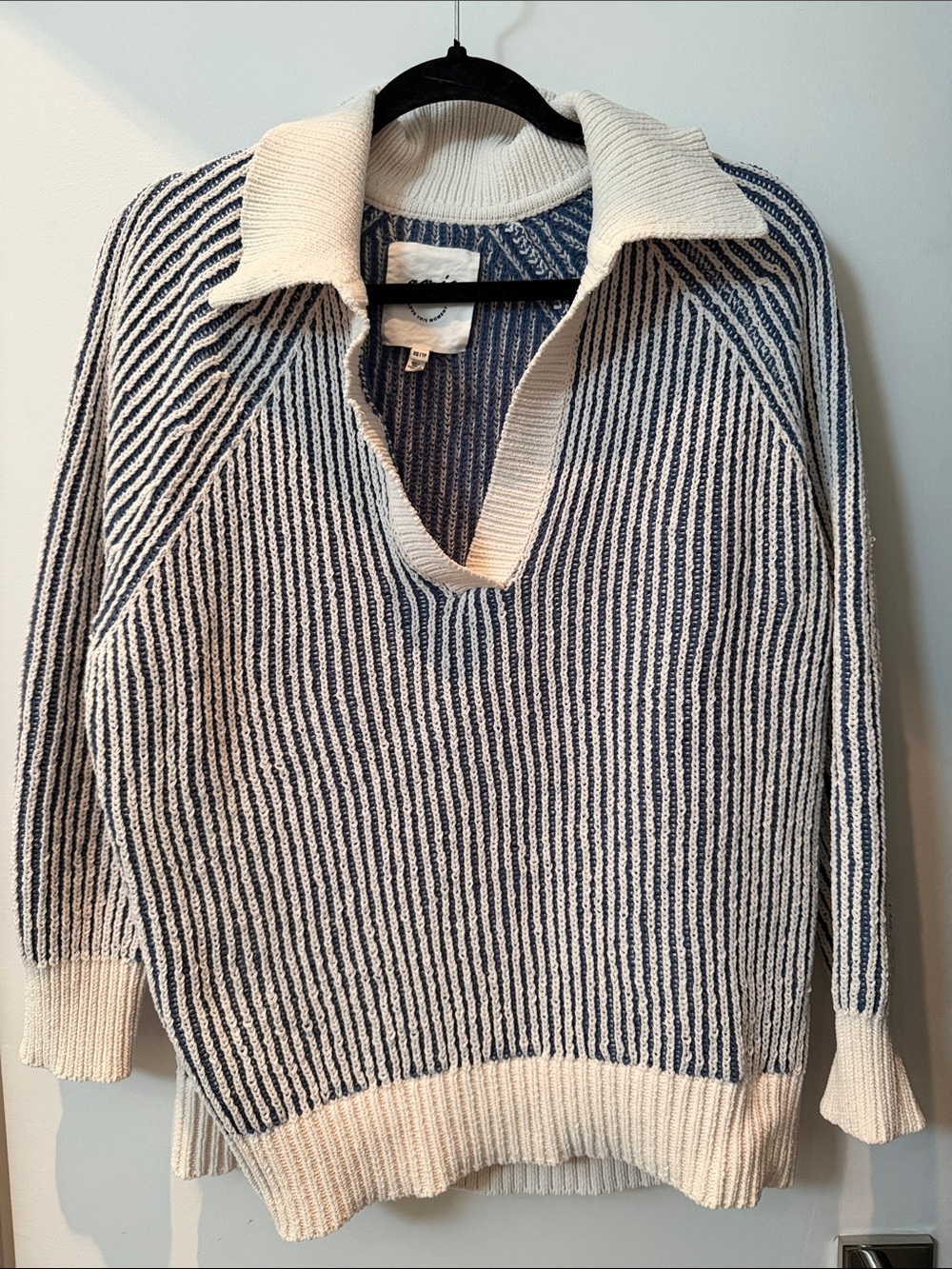 Striped Navy and Cream Collared Women’s Sweater